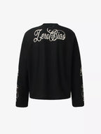 Retro Letter Print Waffle Knit Long Sleeve Tee