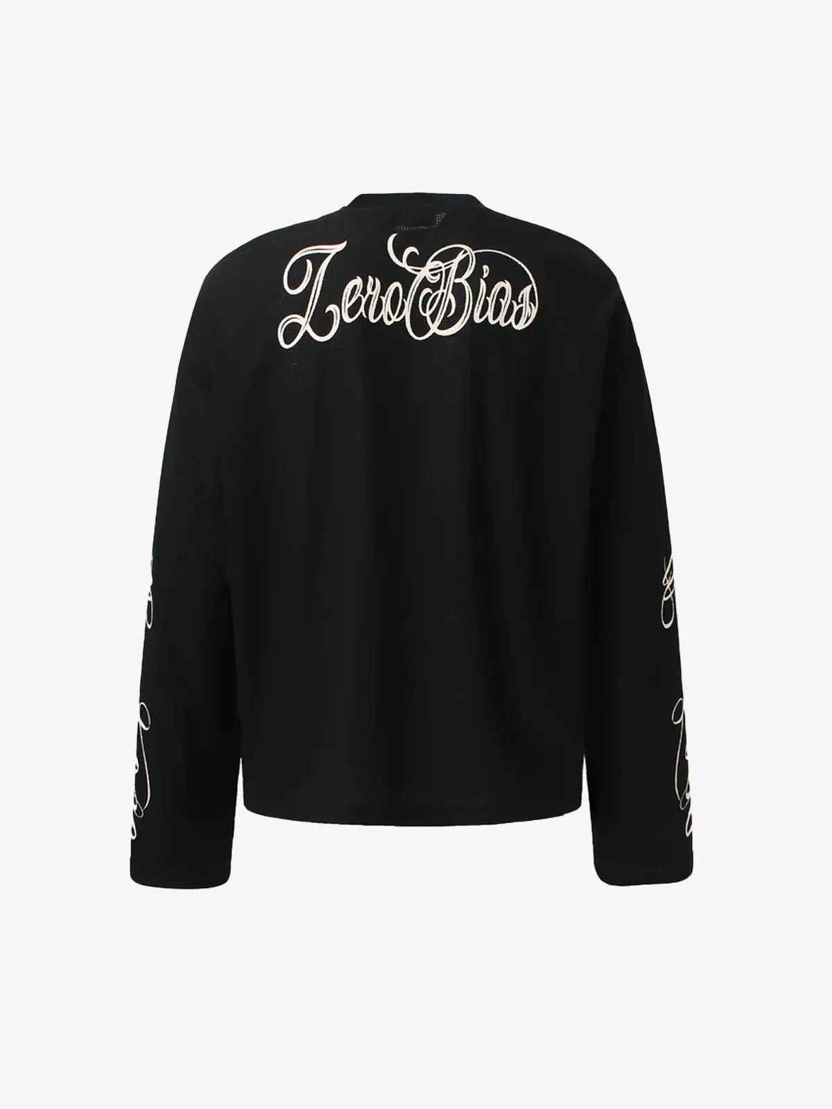Retro Letter Print Waffle Knit Long Sleeve Tee