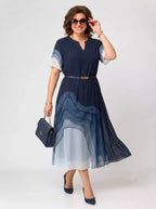 Elysian Gradient Tiered Chiffon Midi Dress in Navy