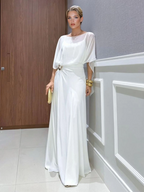 Elegant Blue Chiffon Cape Top & Wide-Leg Pants Two-Piece Set