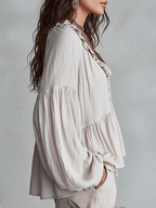 Airy Vintage-Inspired Ruffle Soft Ruffle Bohemian Blouse