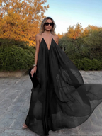 Elegant V-neck Chiffon Flowy Maxi Dress