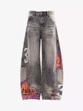 Hand-Painted Distressed Curved-Seam Jeans