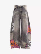 Hand-Painted Distressed Curved-Seam Jeans