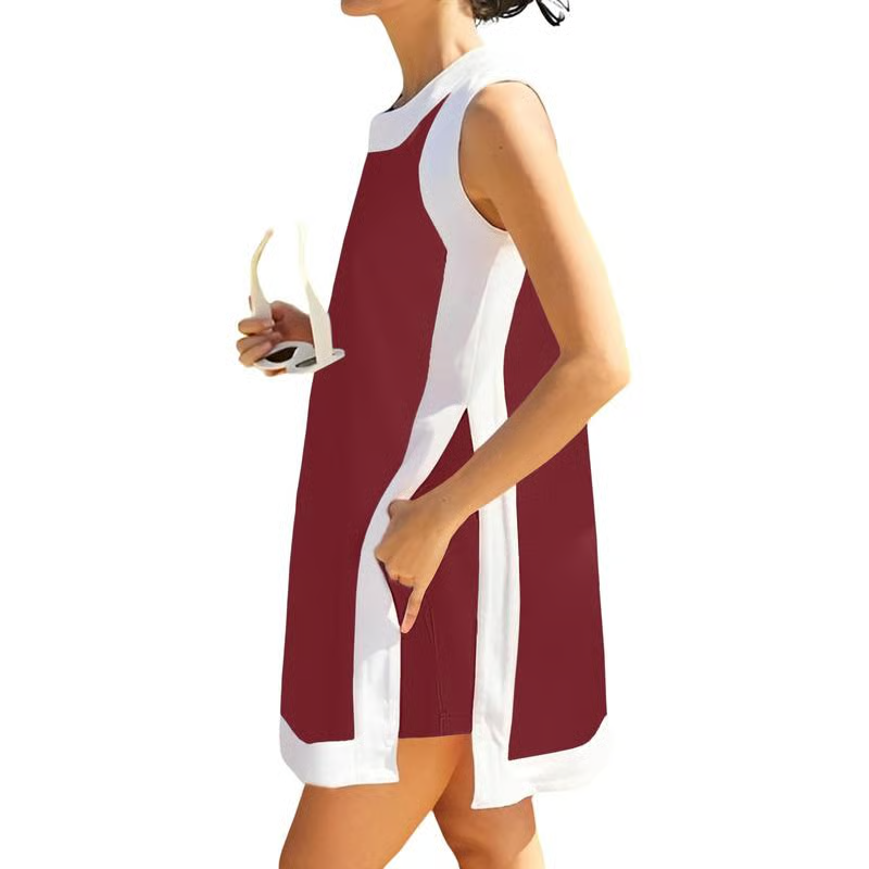 ⏰🔥LAST DAY 57% OFF - Women's Cotton 2-Piece Sets Color Block Crewneck Sleeveless Top + Skirt & Shorts w/ Pockets
