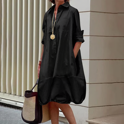 💃2025 New Style Women's Long Sleeve Button-down Shirt Dresses, Casual Loose Midi Dress with Two Side Pockets | Almost Gone⚡
