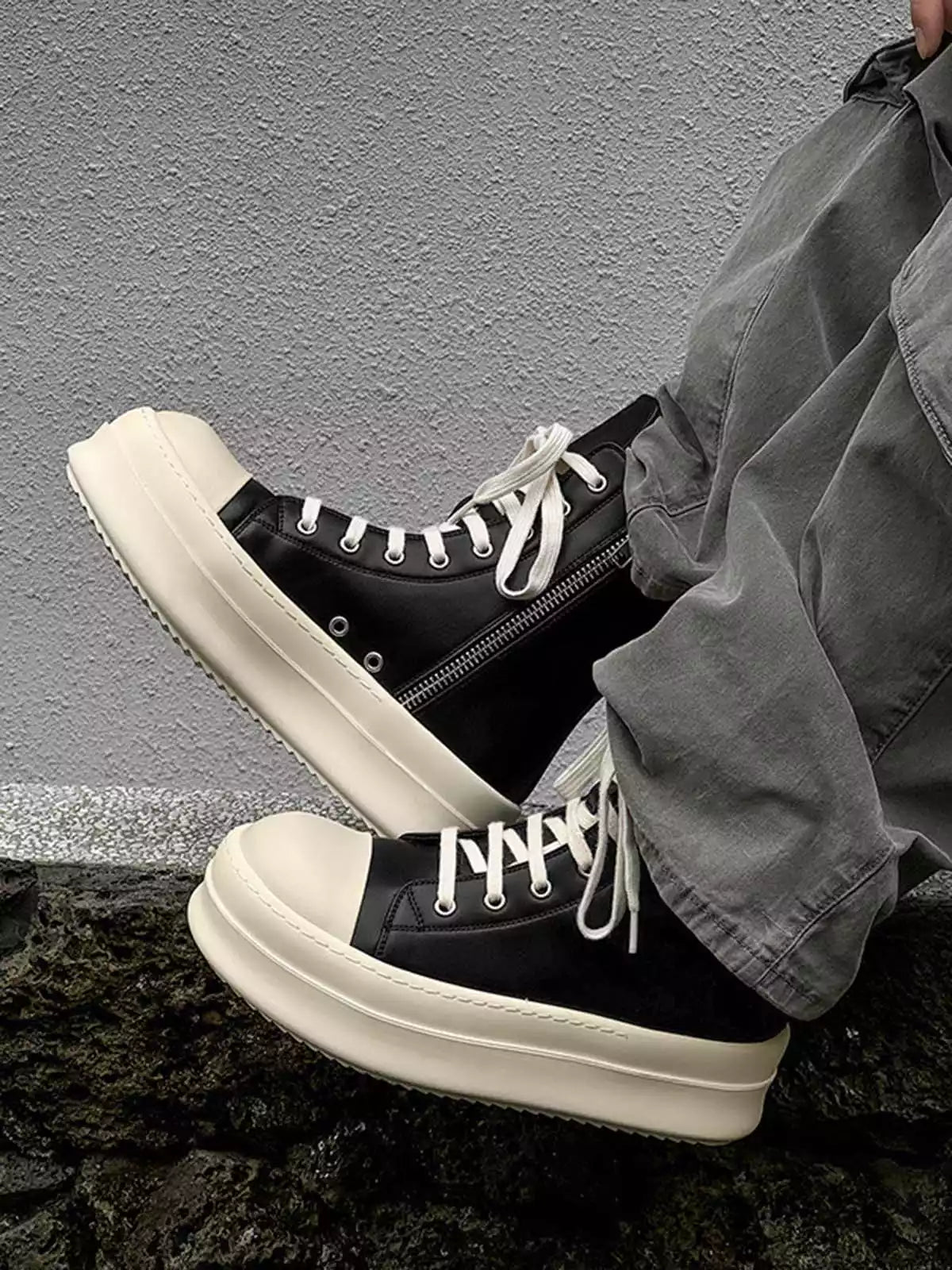 Niceprimes Rubber Sole High-Top Side Zipper Platform Sneakers