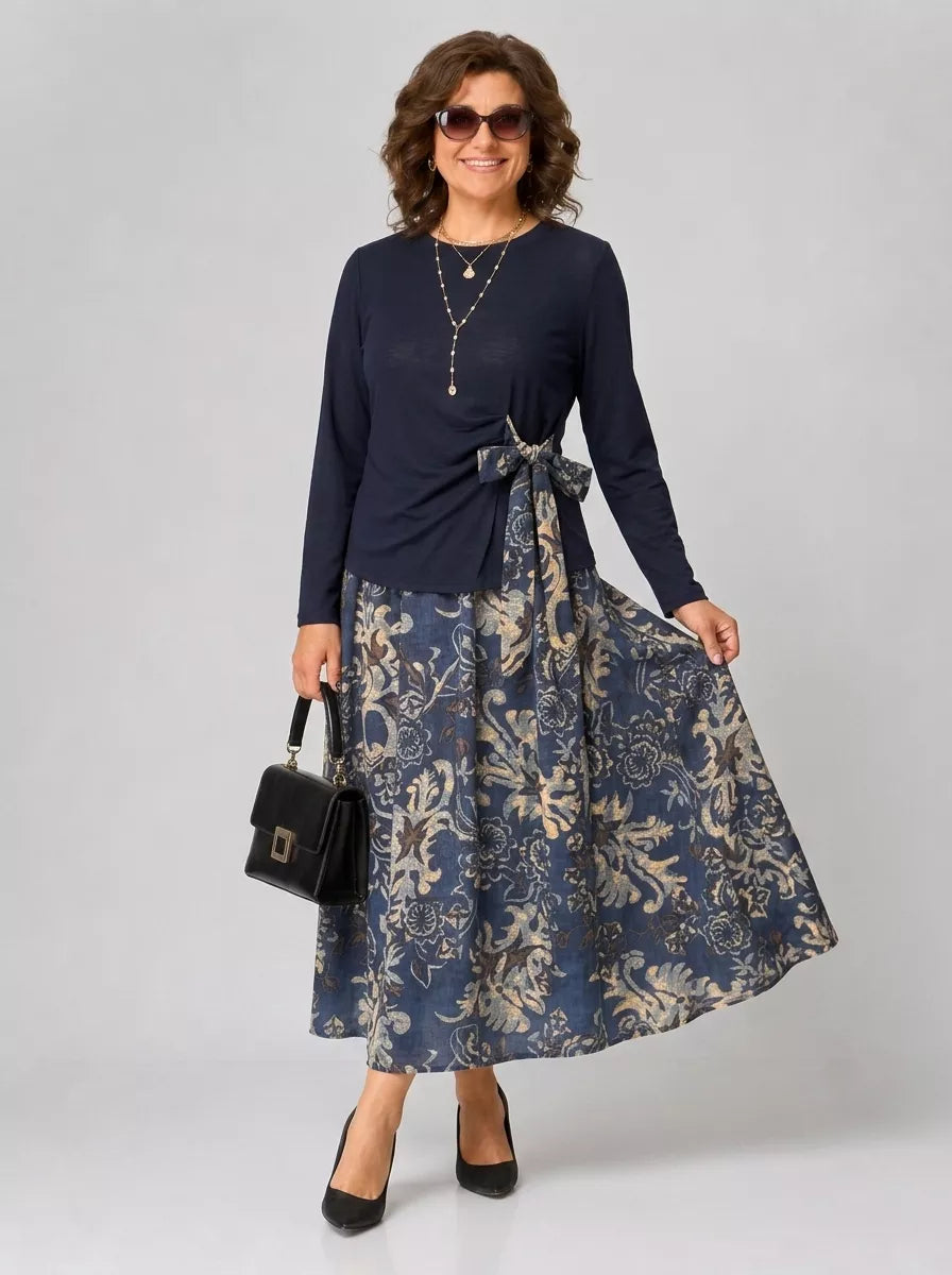 Elegant Floral Tie-Waist Midi Dress