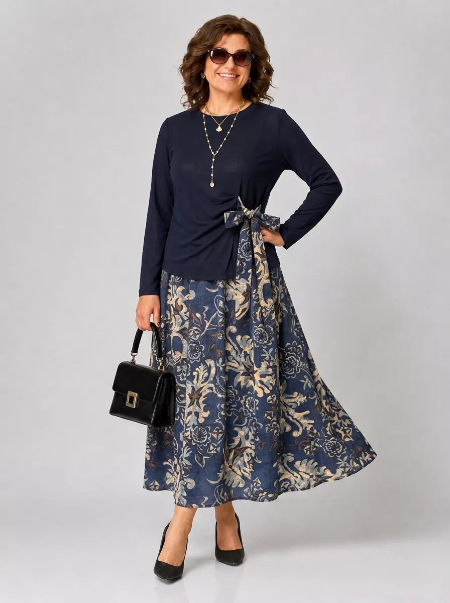 Elegant Floral Tie-Waist Midi Dress