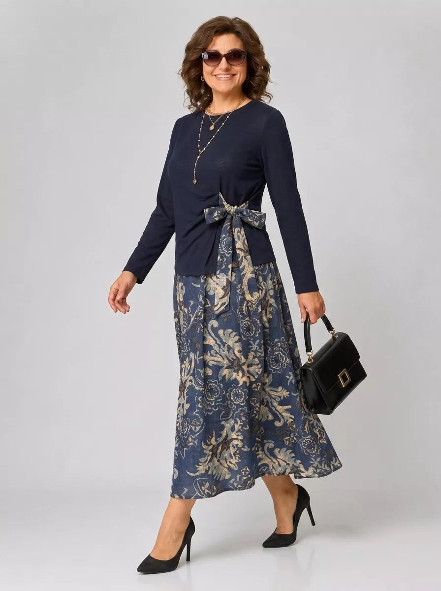 Elegant Floral Tie-Waist Midi Dress