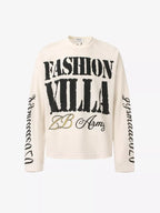 Retro Letter Print Waffle Knit Long Sleeve Tee