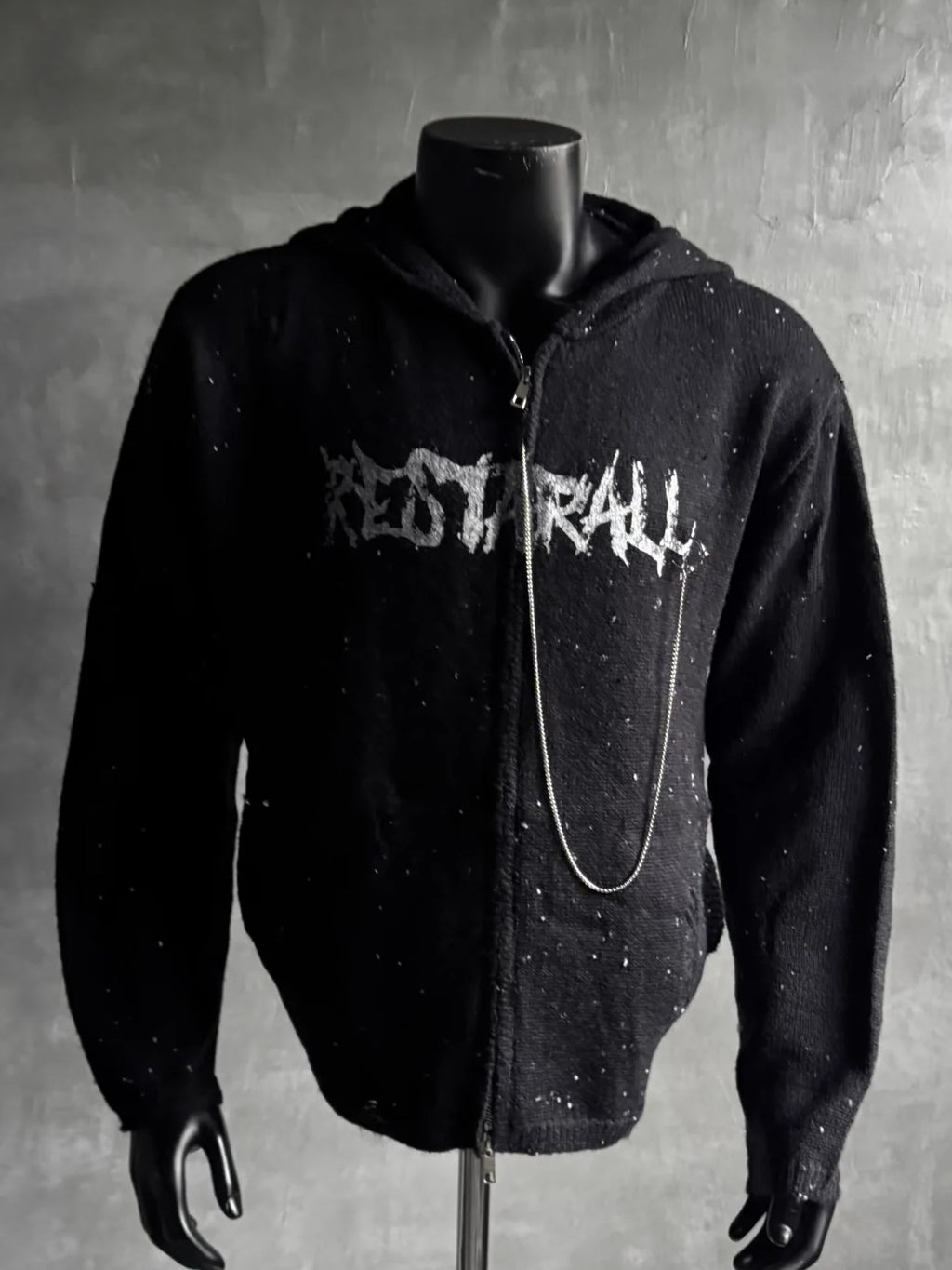 Wings Distressed Speckled Knitted Hooded Sweater