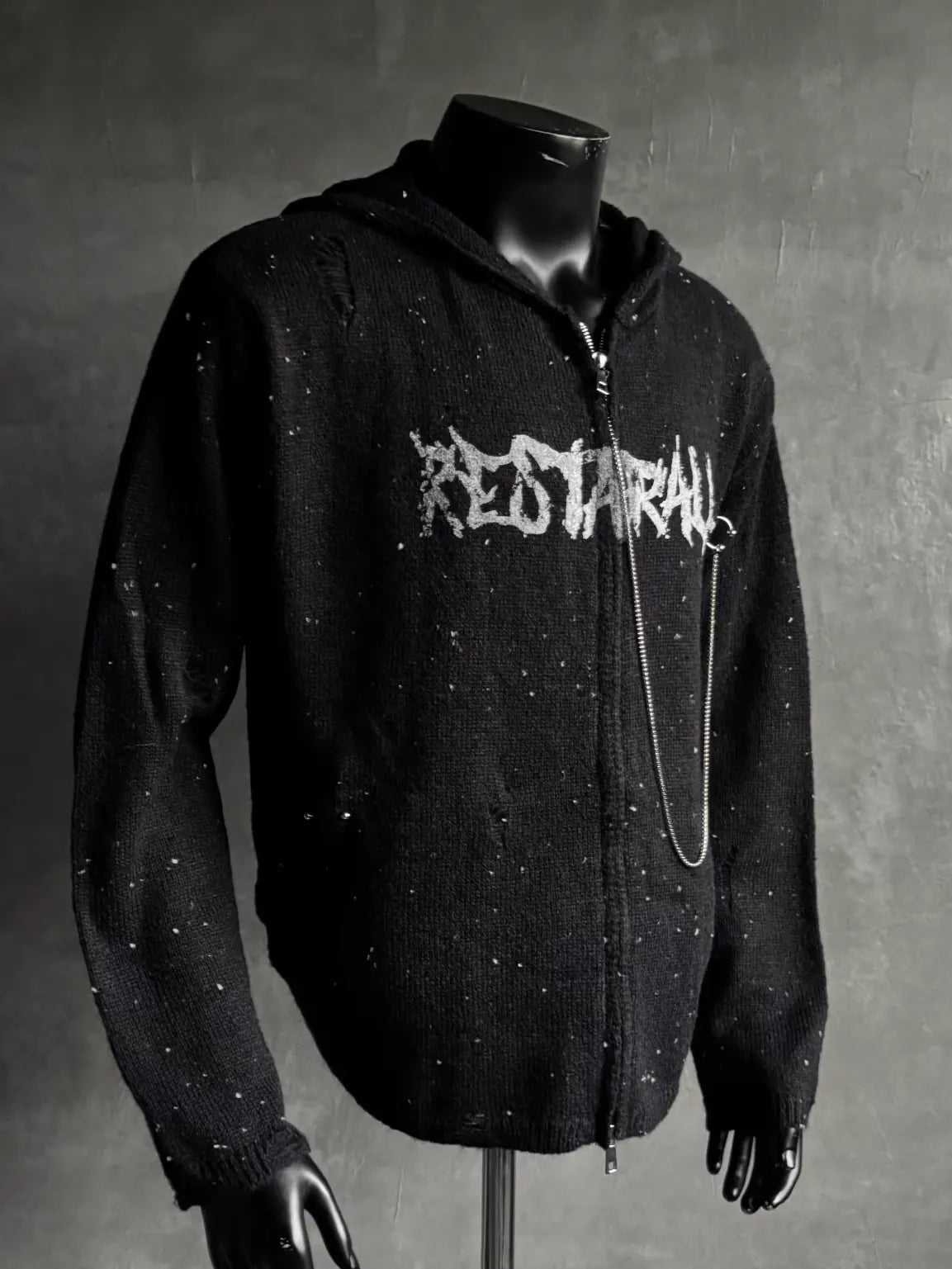 Wings Distressed Speckled Knitted Hooded Sweater