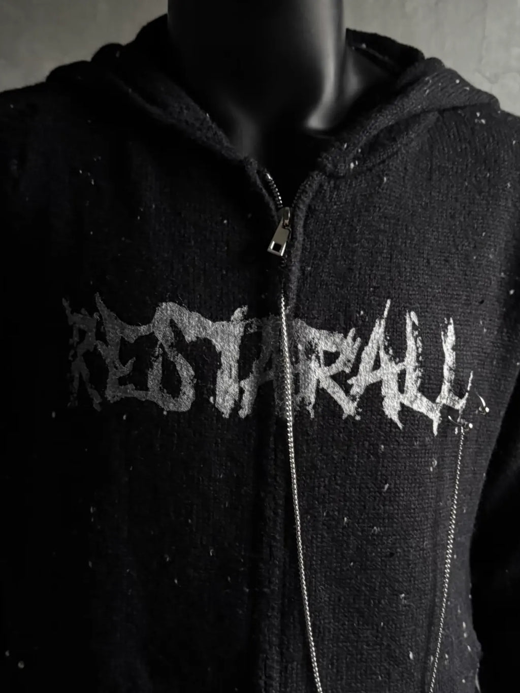 Wings Distressed Speckled Knitted Hooded Sweater