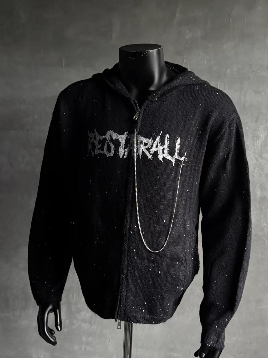 Wings Distressed Speckled Knitted Hooded Sweater