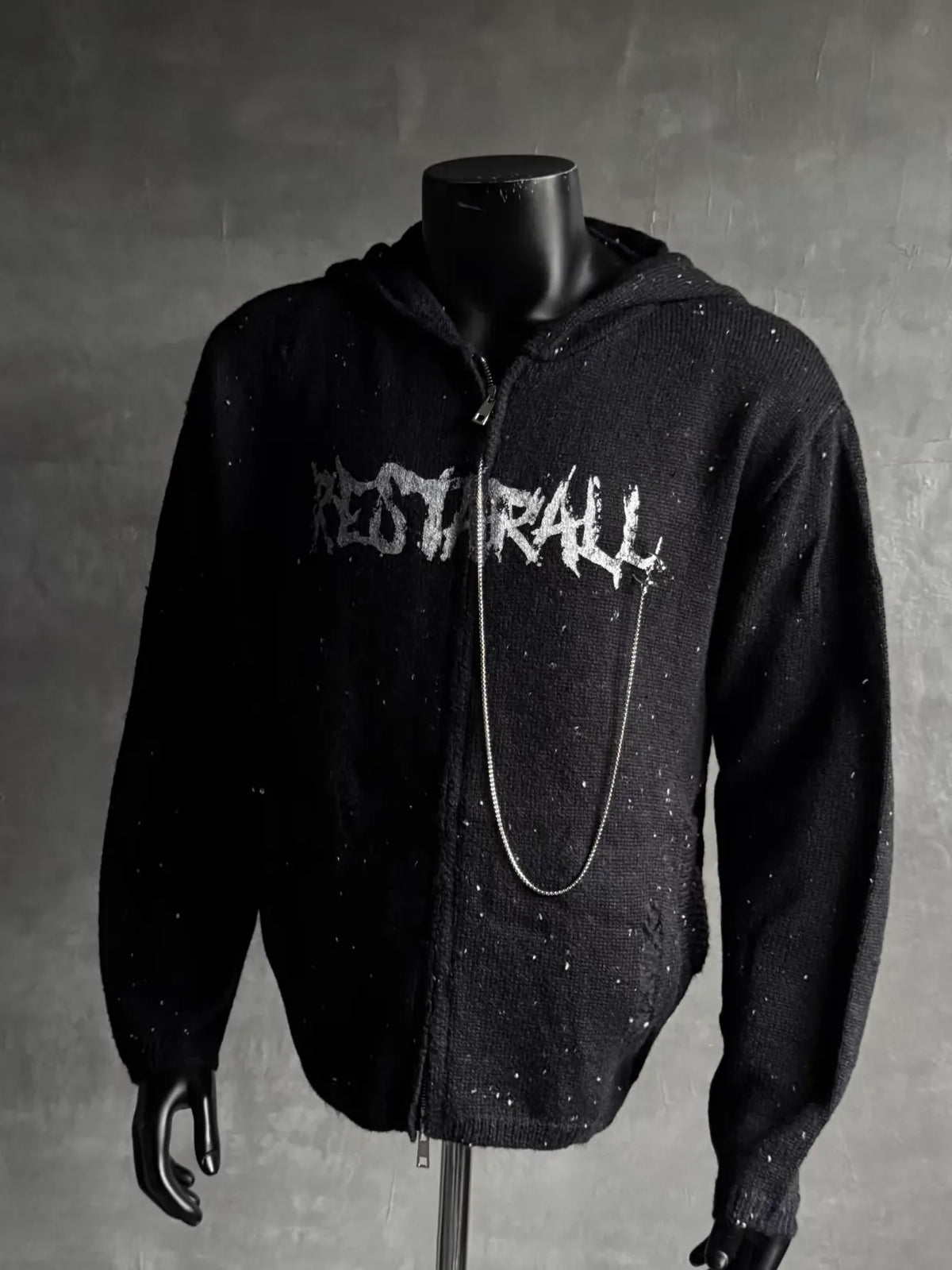 Wings Distressed Speckled Knitted Hooded Sweater