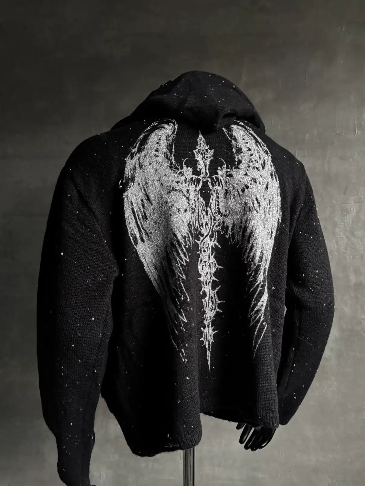 Wings Distressed Speckled Knitted Hooded Sweater