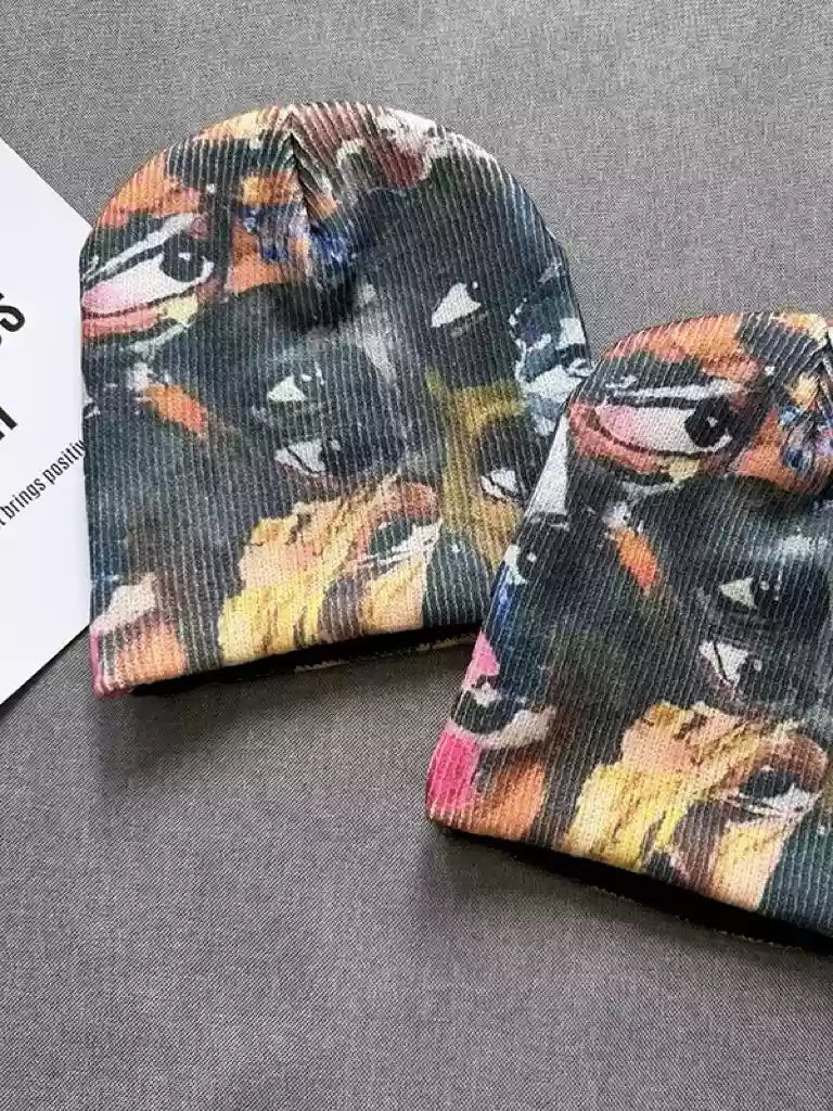 Vintage Grunge Graphic Printed Knit Beanie