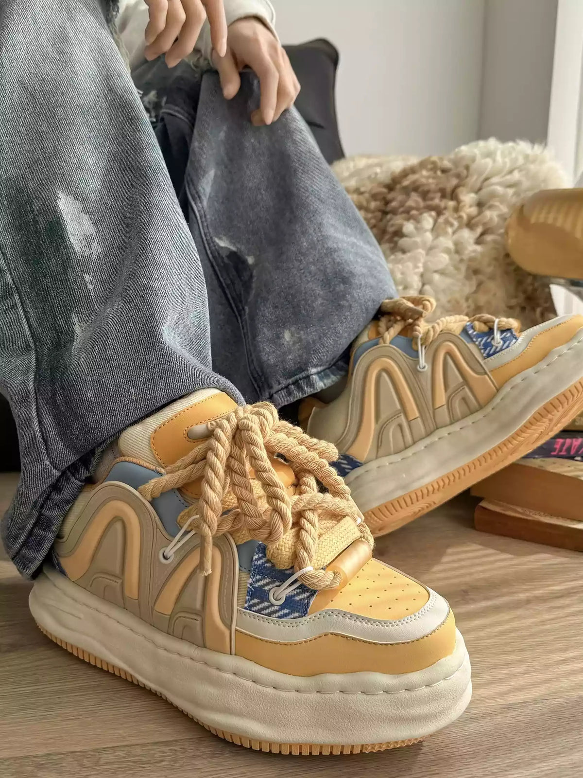 Niceprimes Chunky Rope-Lace Panel Skate Sneakers
