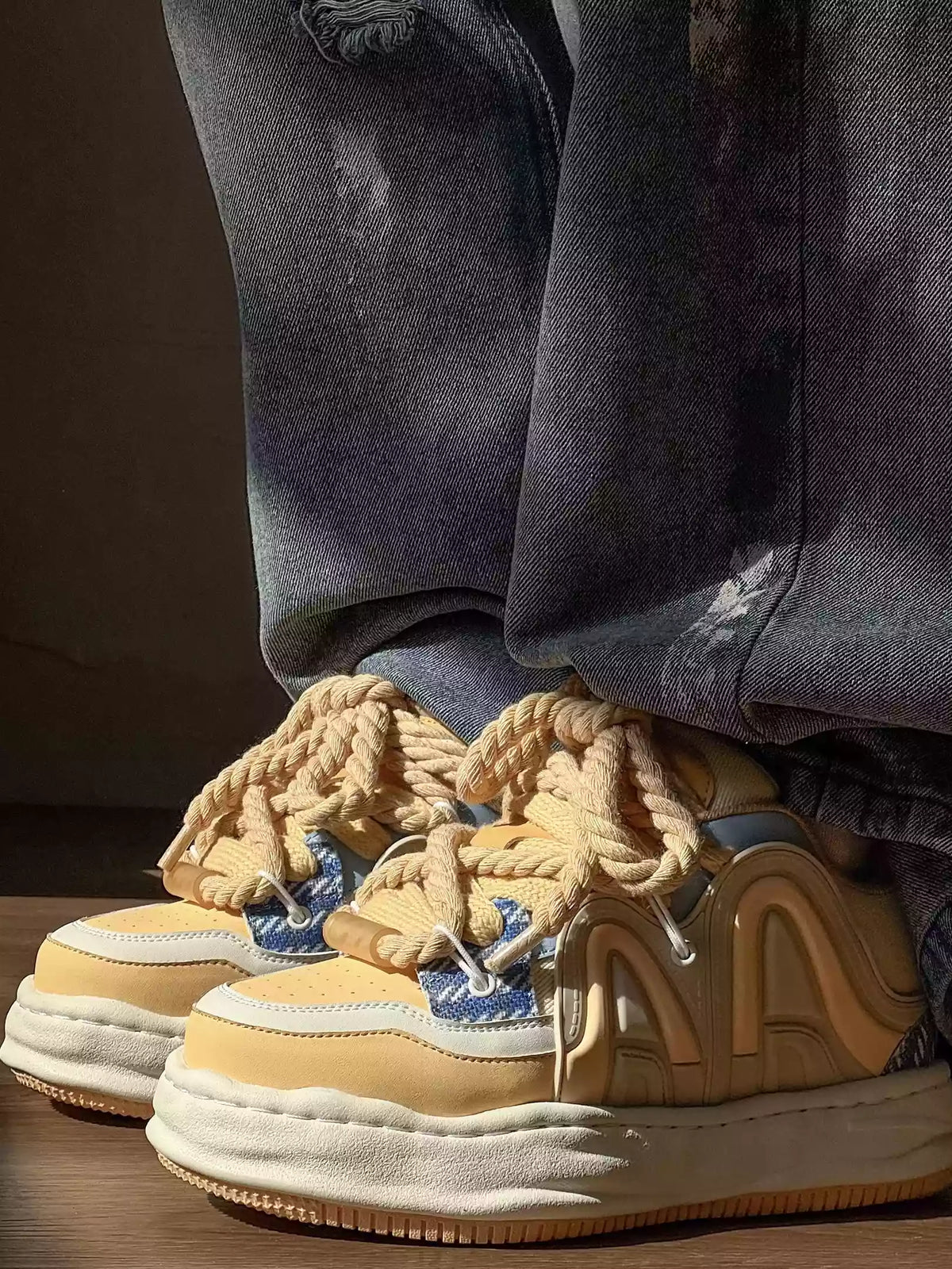 Niceprimes Chunky Rope-Lace Panel Skate Sneakers
