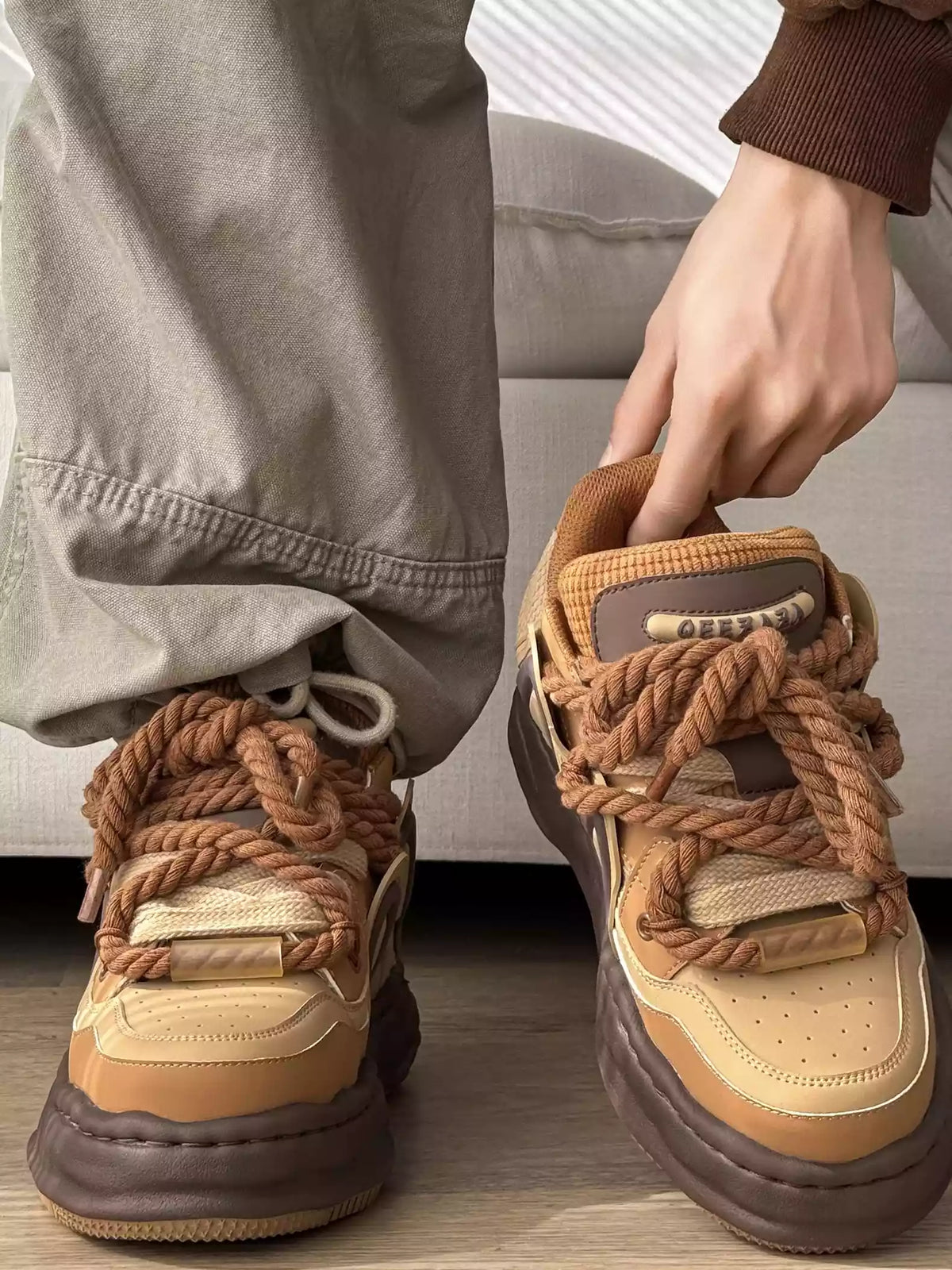 Niceprimes Chunky Rope-Lace Panel Skate Sneakers