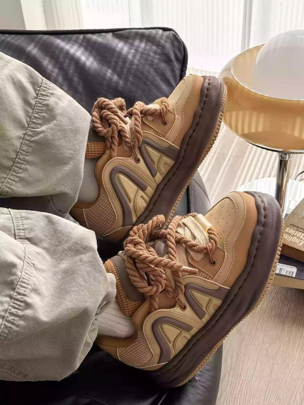 Niceprimes Chunky Rope-Lace Panel Skate Sneakers