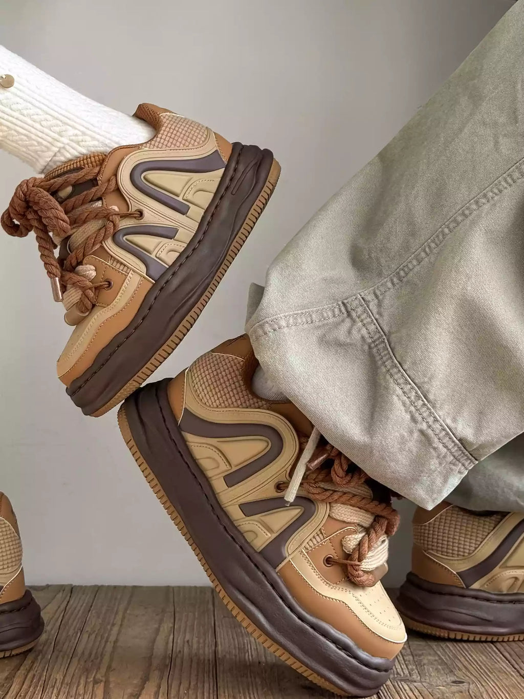 Niceprimes Chunky Rope-Lace Panel Skate Sneakers