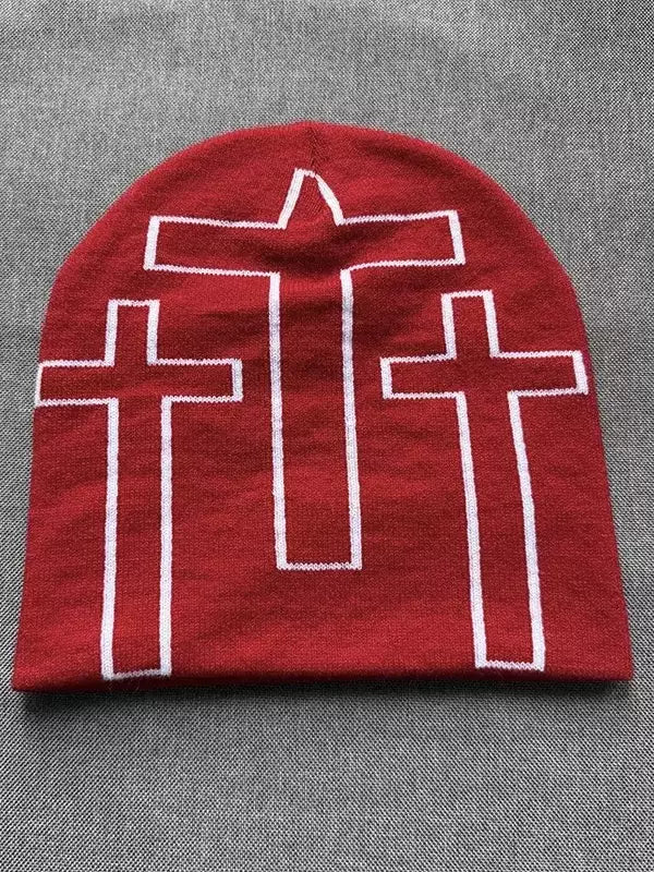 Triple Cross Graphic Knit Beanie