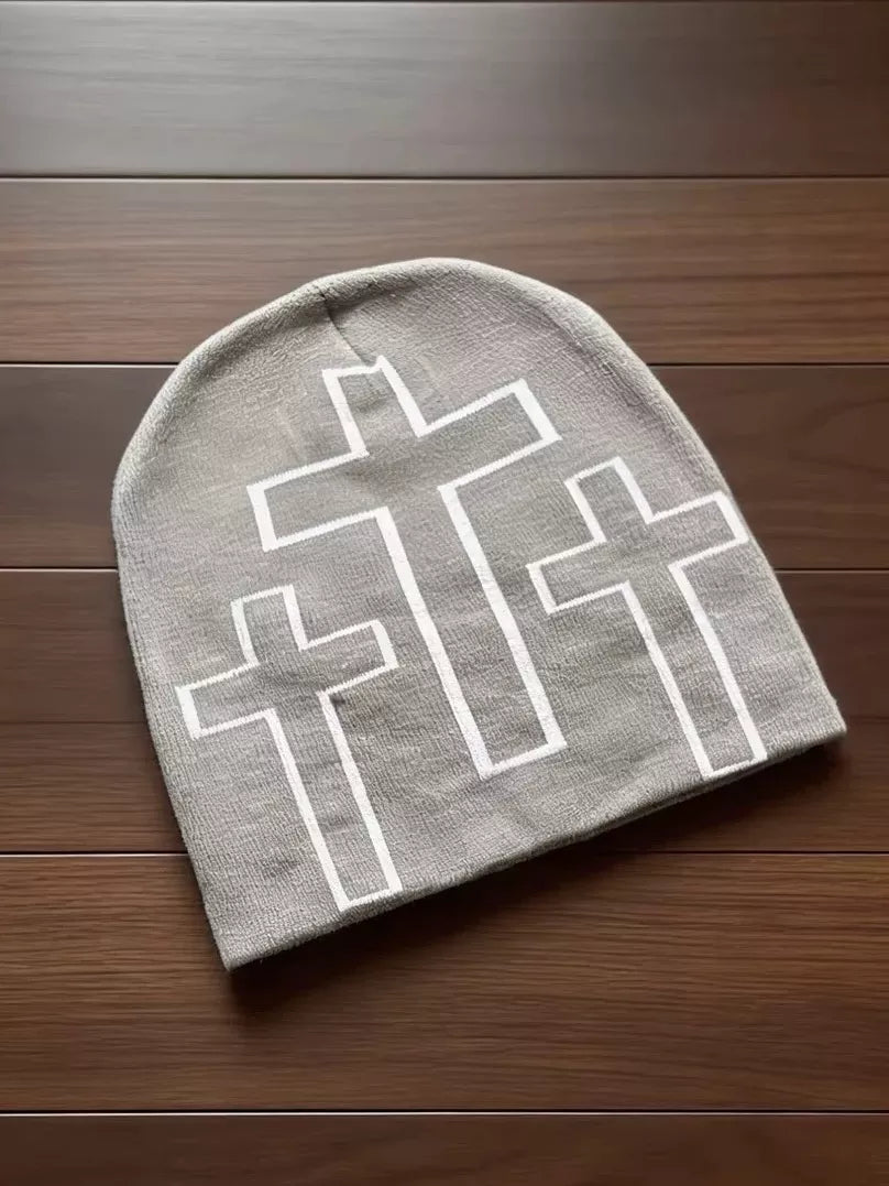 Triple Cross Graphic Knit Beanie
