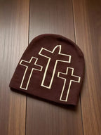 Triple Cross Graphic Knit Beanie