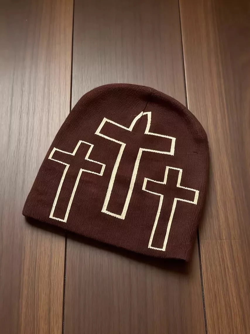 Triple Cross Graphic Knit Beanie