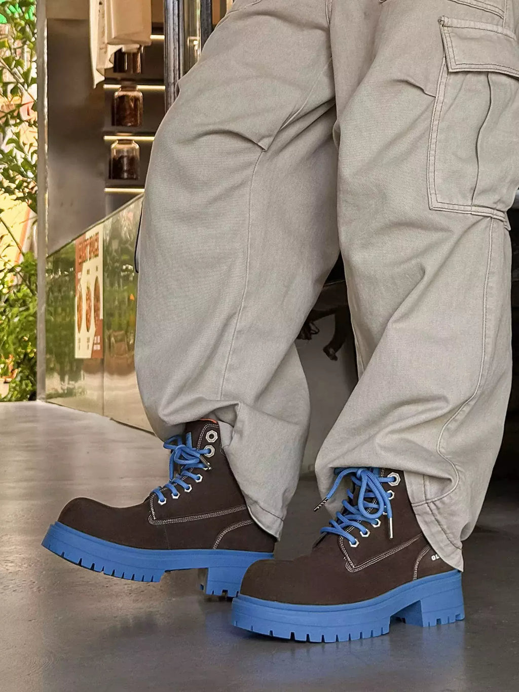 Niceprimes Chunky Contrast Rubber-Sole Nubuck Workwear Boots