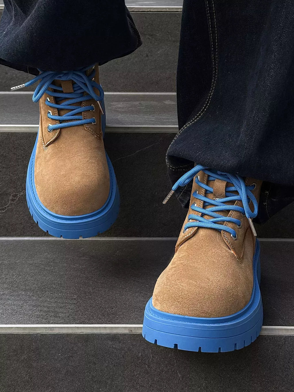 Niceprimes Chunky Contrast Rubber-Sole Nubuck Workwear Boots