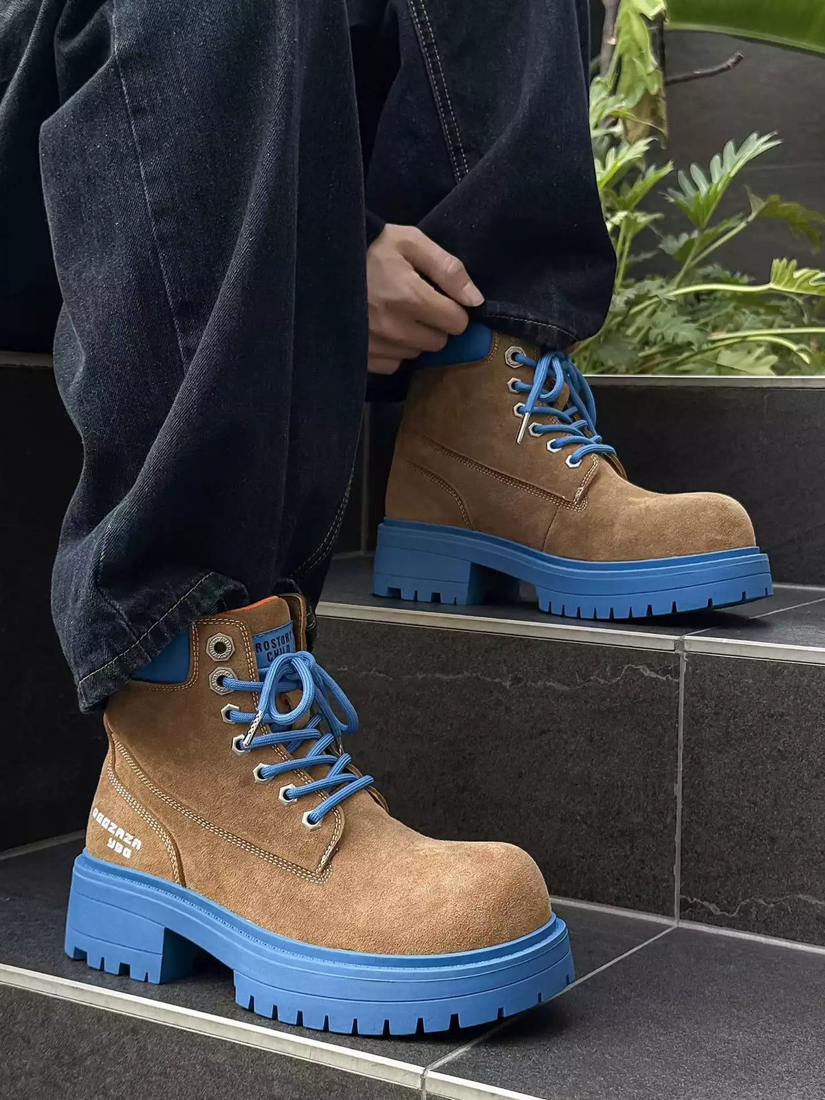 Niceprimes Chunky Contrast Rubber-Sole Nubuck Workwear Boots