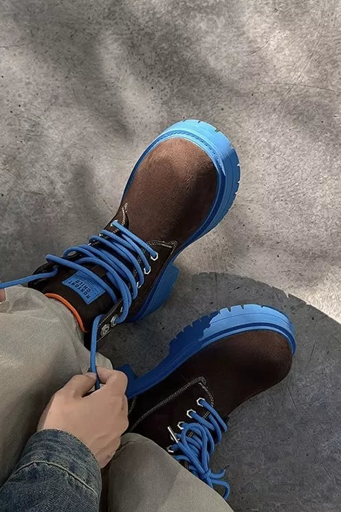 Niceprimes Chunky Contrast Rubber-Sole Nubuck Workwear Boots