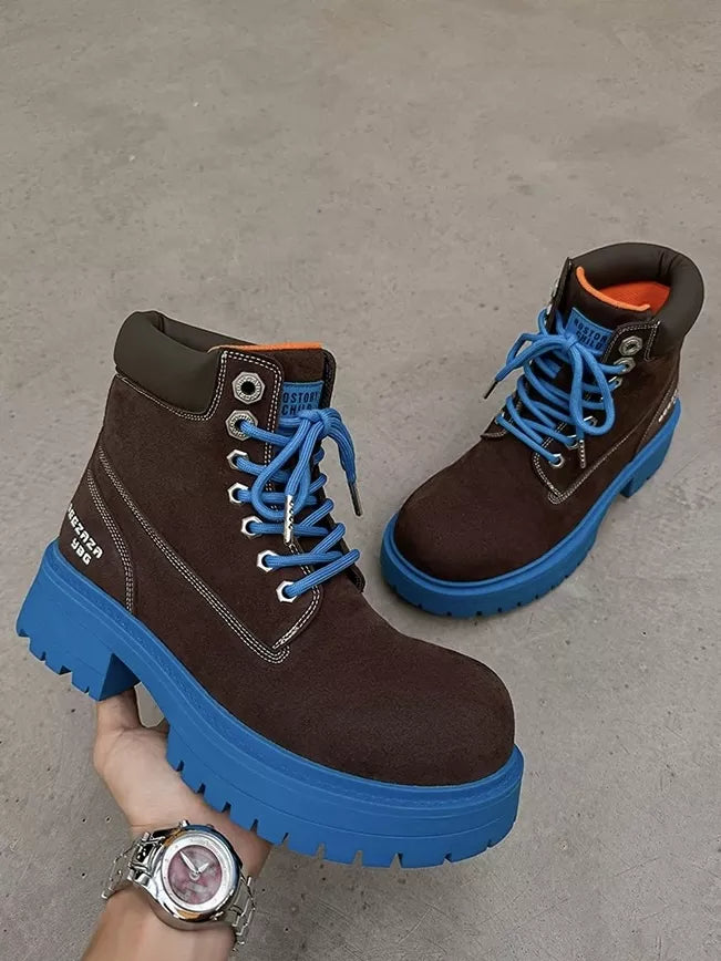 Niceprimes Chunky Contrast Rubber-Sole Nubuck Workwear Boots