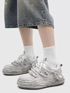 Niceprimes Tasseled Thick Rope Lace Distressed Skate Platform Sneakers