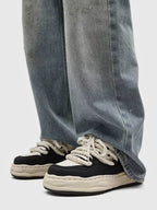Niceprimes Tasseled Thick Rope Lace Distressed Skate Platform Sneakers