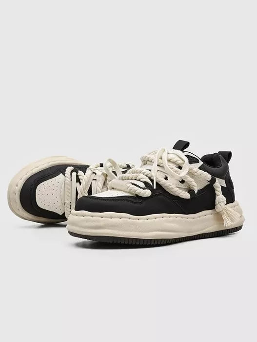 Niceprimes Tasseled Thick Rope Lace Distressed Skate Platform Sneakers