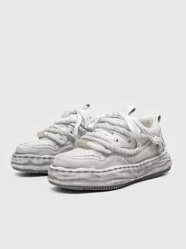 Niceprimes Tasseled Thick Rope Lace Distressed Skate Platform Sneakers