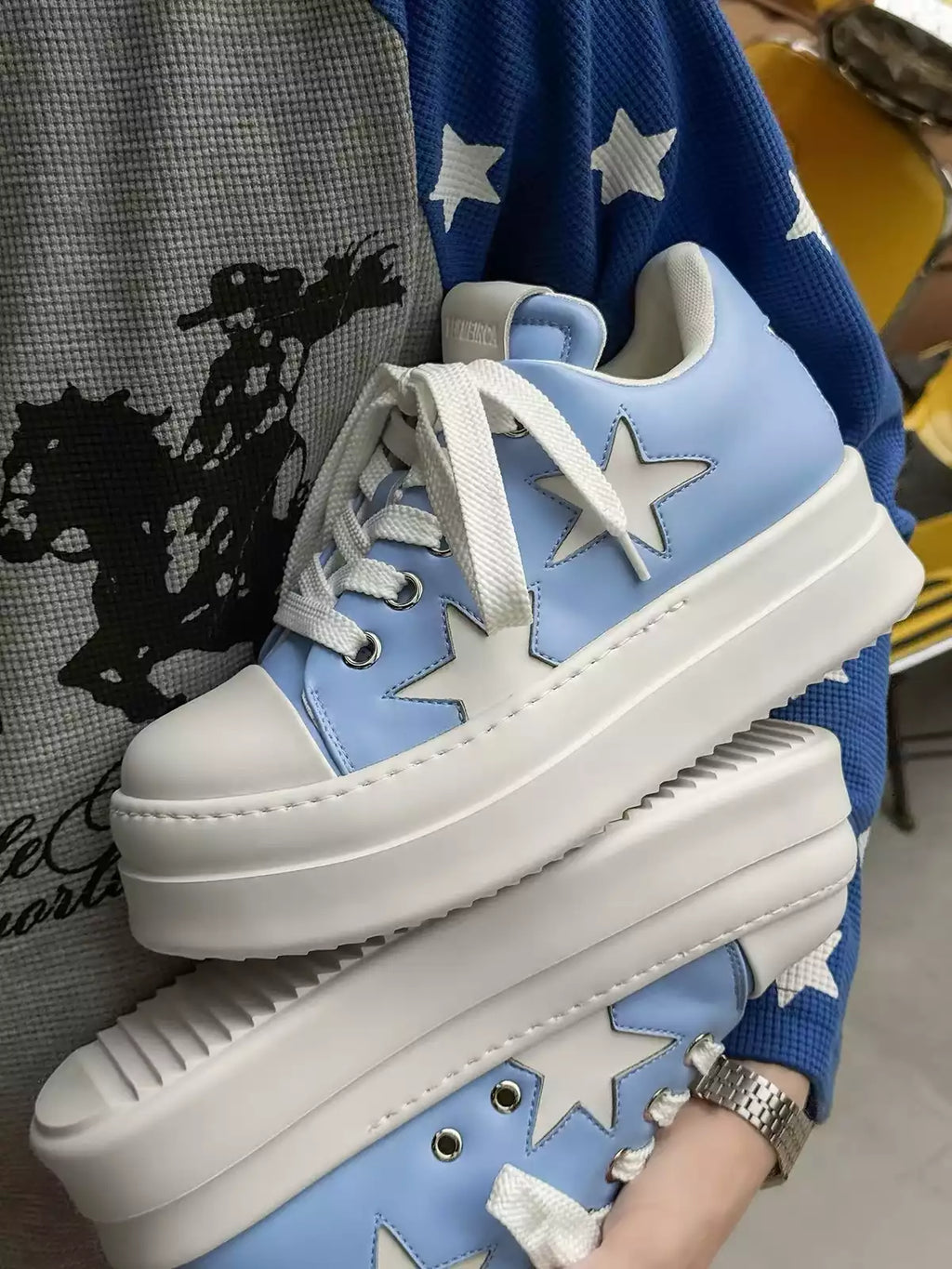 Niceprimes Pastel Star Leather Platform Sneaker