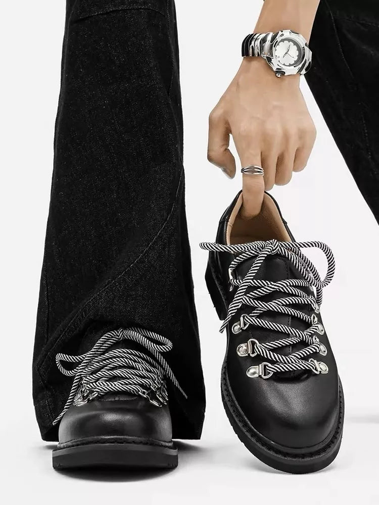 Niceprimes Chunky Leather D-Ring Lace-Up Derby Shoes
