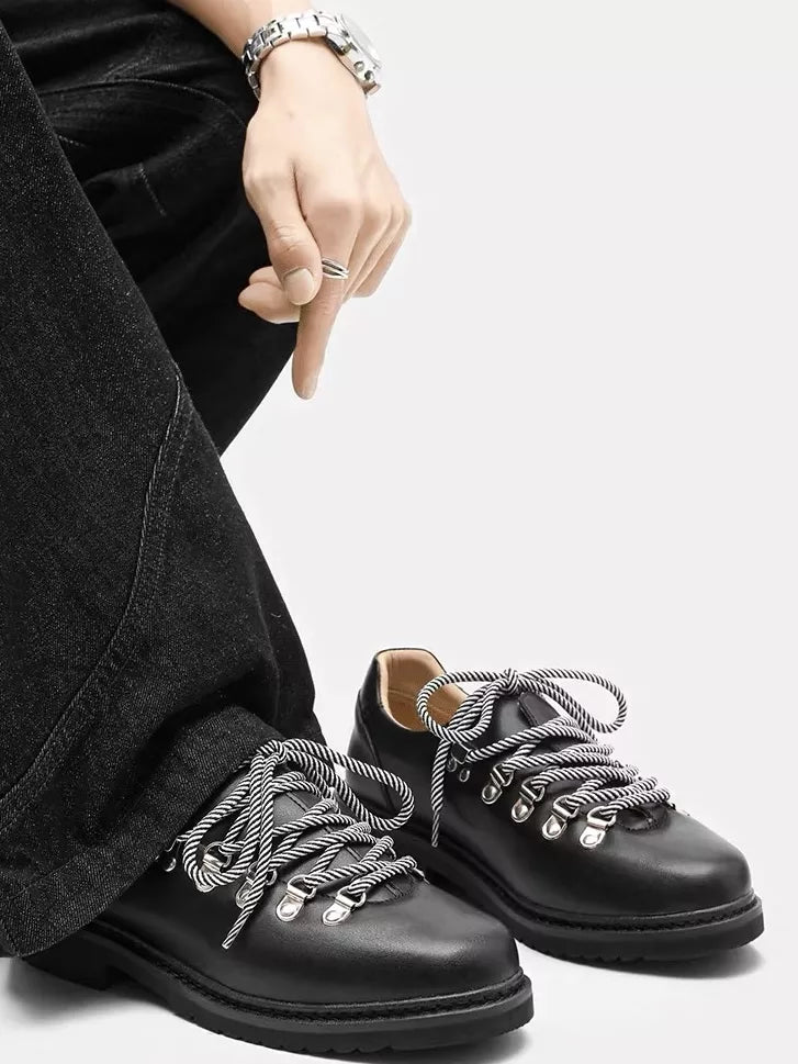 Niceprimes Chunky Leather D-Ring Lace-Up Derby Shoes