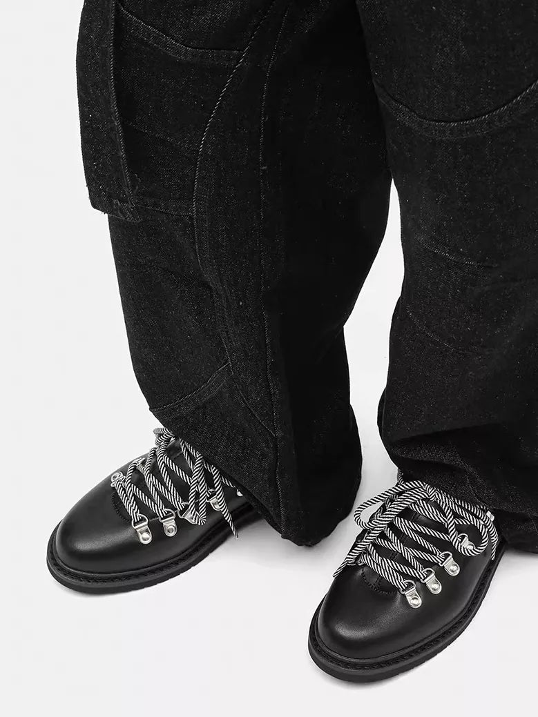 Niceprimes Chunky Leather D-Ring Lace-Up Derby Shoes