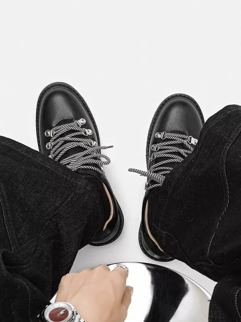 Niceprimes Chunky Leather D-Ring Lace-Up Derby Shoes