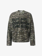 Camo-Print Studded Letter Waffle-Knit Long-Sleeve Shirt