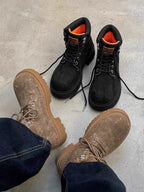 Distressed-Denim Broad-Toe Chunky Platform Boot
