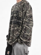 Camo-Print Studded Letter Waffle-Knit Long-Sleeve Shirt