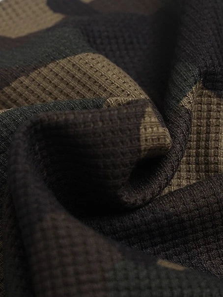 Camo-Print Graphic-Letter Waffle-Knit Long-Sleeve Shirt