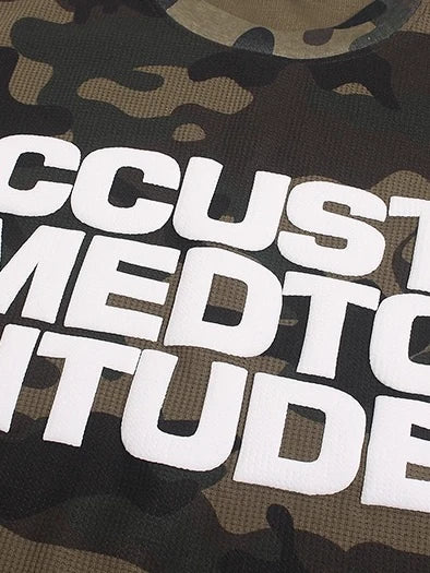 Camo-Print Graphic-Letter Waffle-Knit Long-Sleeve Shirt